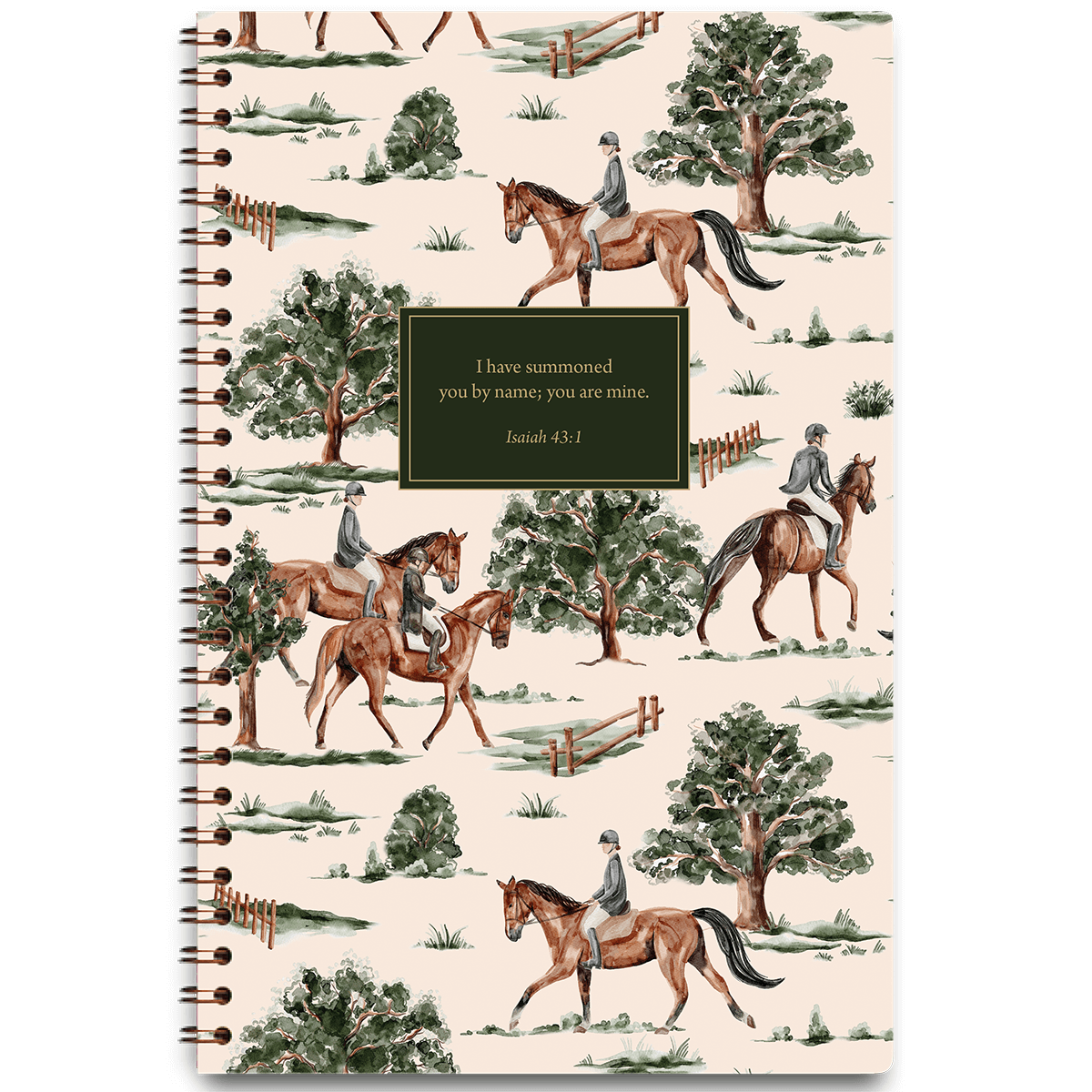 Personalized equestrian planner with horse design cover and custom name, wire coil binding for easy daily use