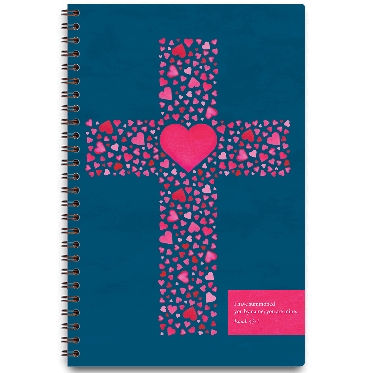Sapphire Heart Cross personalized scripture journal with wire coil binding by Paper Sunday, deep blue cross and heart design symbolizing faith and love with a unique curated set of Bible verses