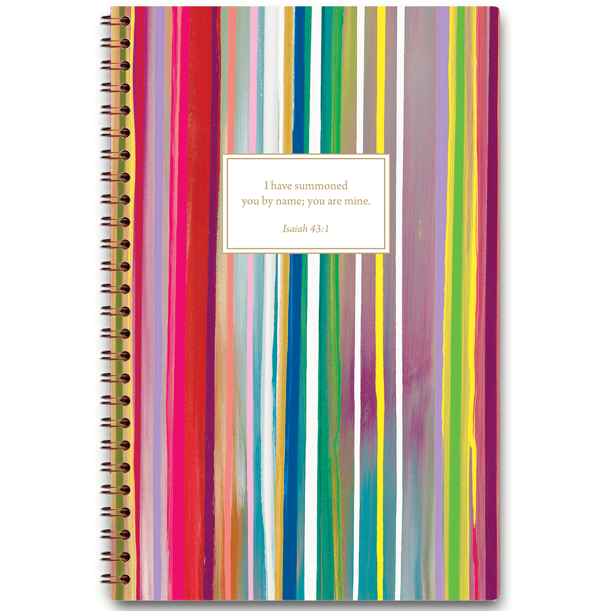 A colorful planner with abstract patterns and a quote from the Bible on the cover, designed by Allison Castillo.