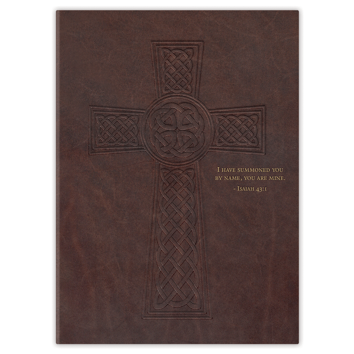 Softcover Celtic Cross Bible journal for men with traditional knotwork design, personalized scripture journal featuring a one-of-a-kind selection of hand-selected scriptures for quiet time and journaling