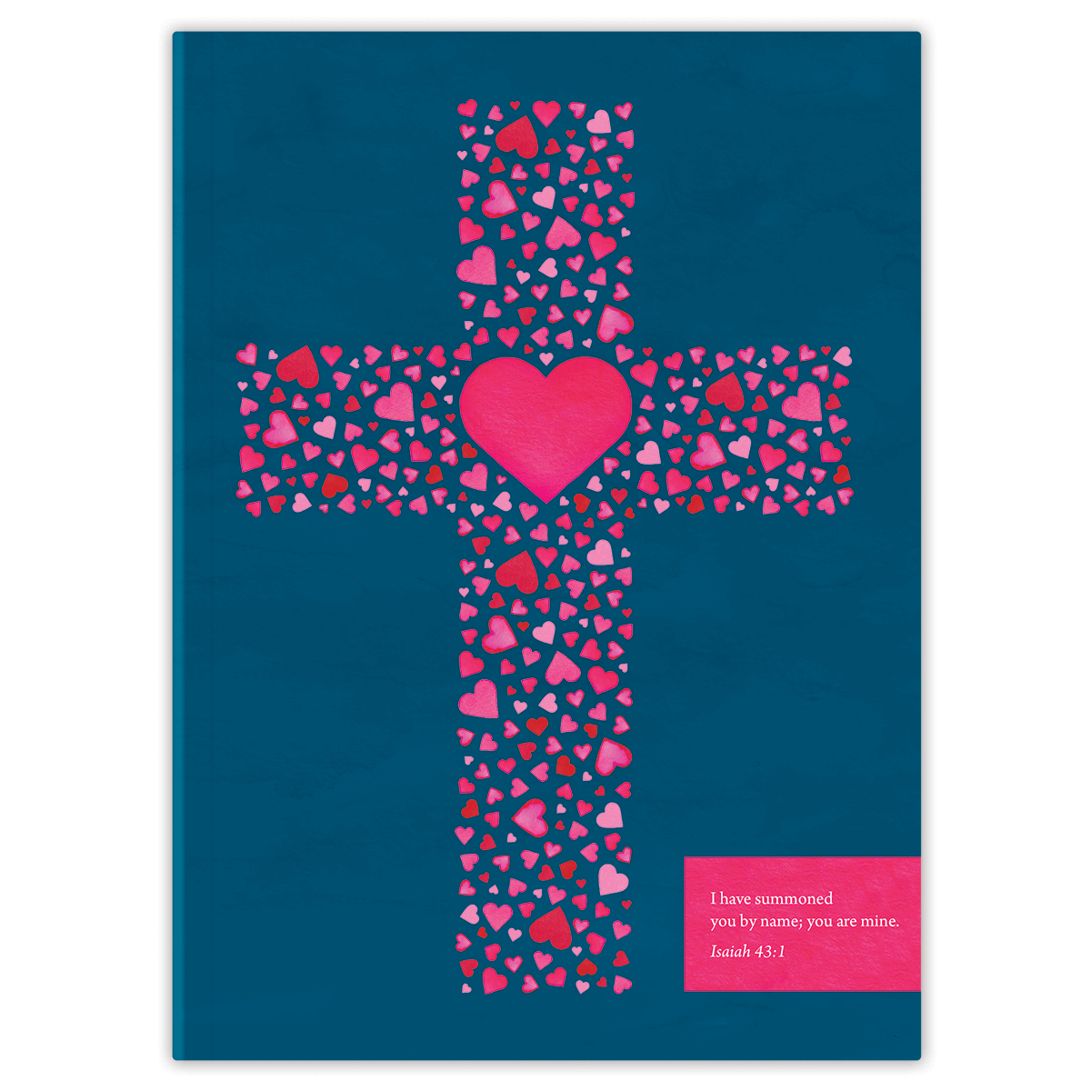 Softcover Sapphire Heart Cross Bible journal with elegant blue cross and heart artwork, personalized scripture journal featuring a one-of-a-kind selection of curated scriptures for reflection