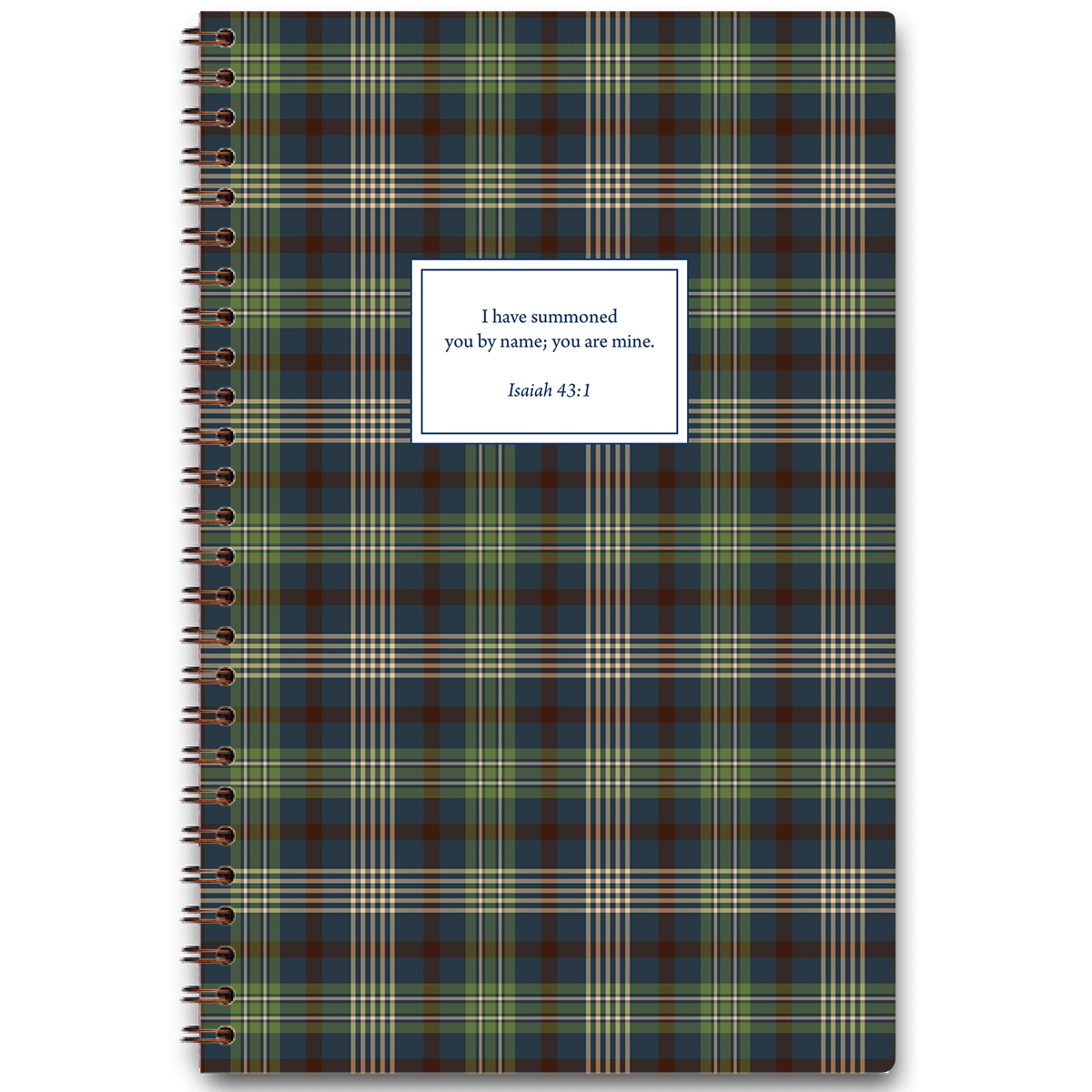 personalized plaid planner for men with wire coil binding and custom name on classic pattern