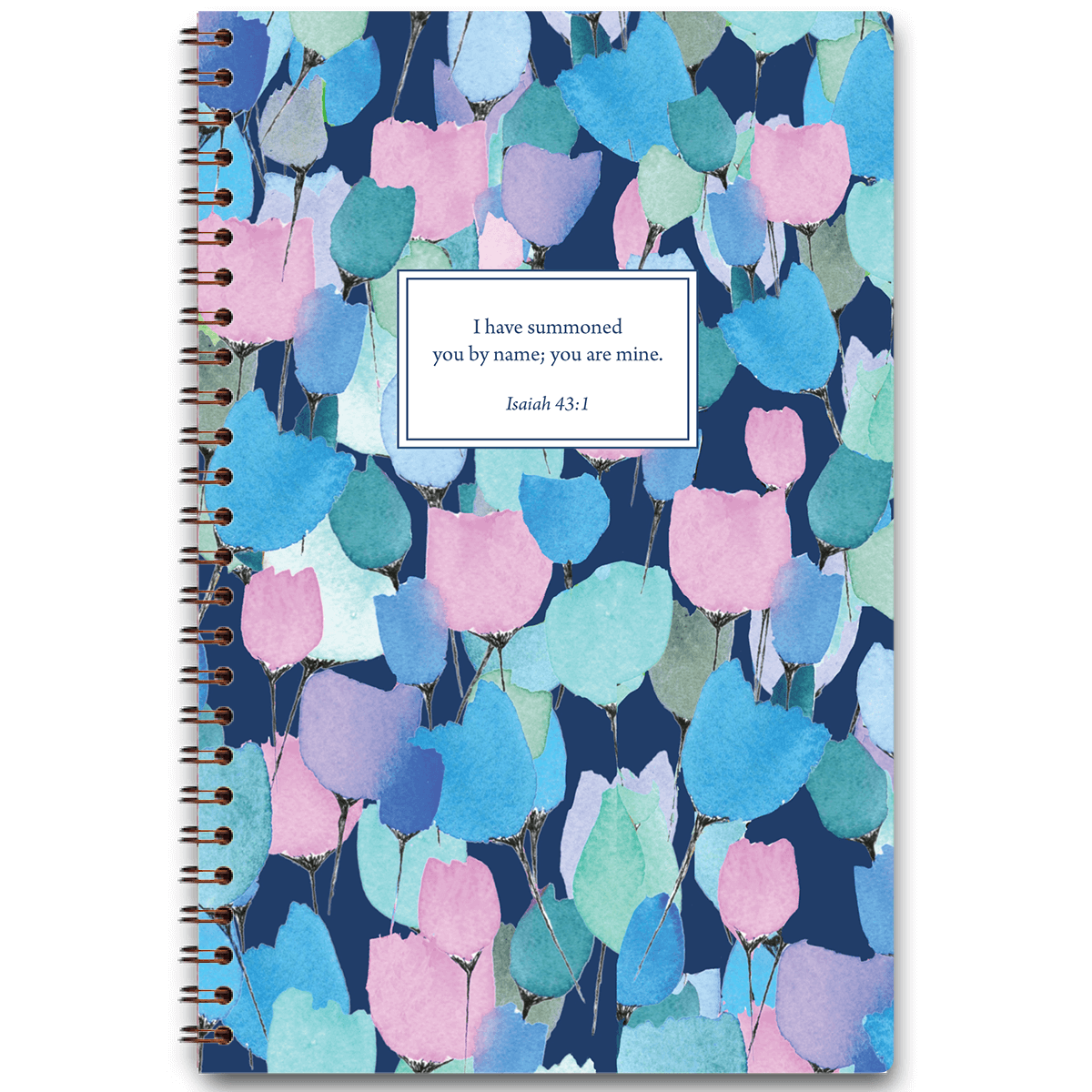 Wild Berry Blooms personalized scripture journal with wire coil binding featuring artist-designed floral cover by Elizabeth Lalama for Paper Sunday, each journal includes a unique curated set of Bible verses for daily reflection