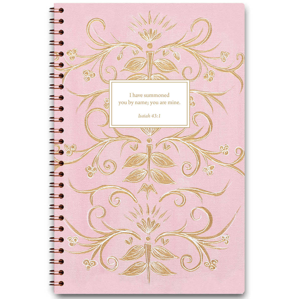 Pink Elegance personalized scripture journal with wire coil binding featuring soft pink artwork by Theresa Mangum for Paper Sunday, each journal includes a unique curated set of Bible verses for reflection