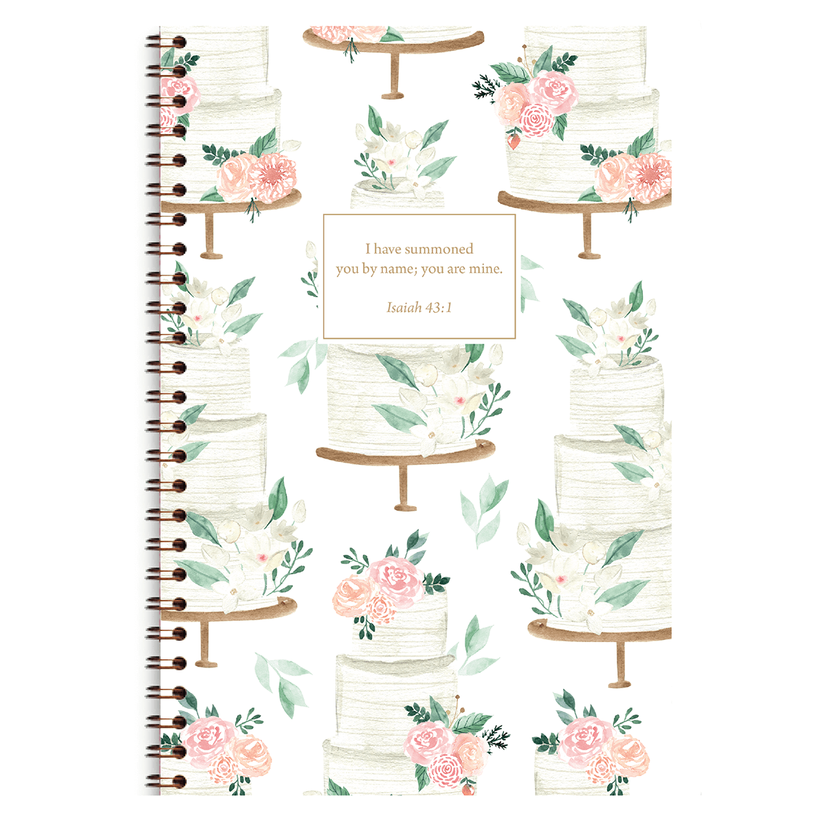 Frosted Wedding Cake personalized scripture journal with wire coil binding by Paper Sunday, elegant cake-inspired cover design with a unique curated set of Bible verses for daily reflection