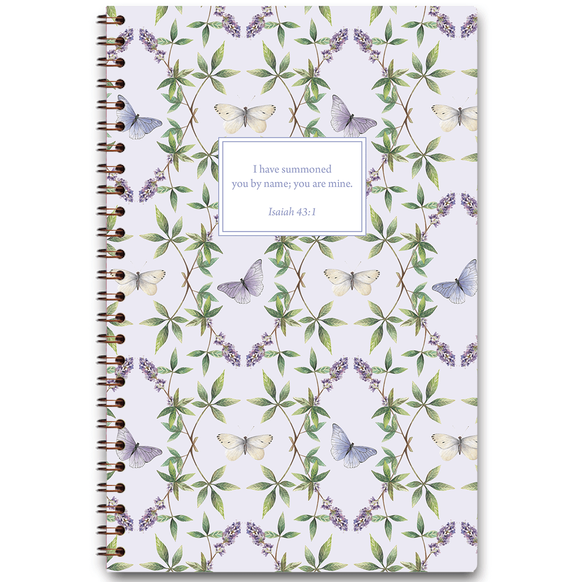 Personalized lavender butterfly planner by Lydia Carraway with soft purple design and custom name, wire coil binding