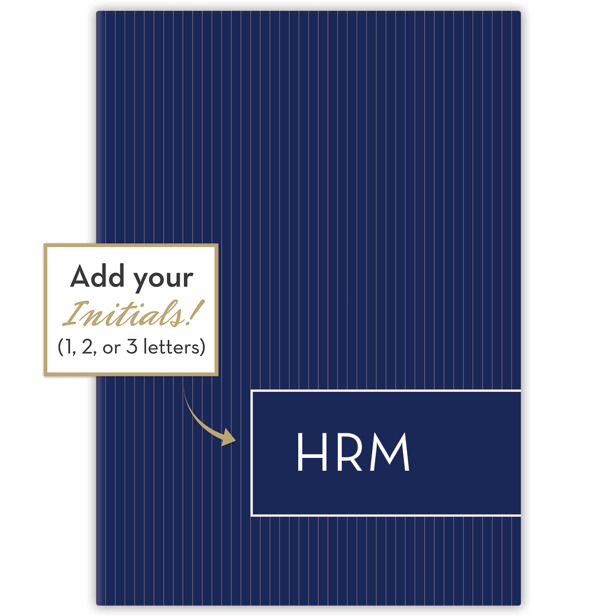 Navy Pin mini personalized scripture journal with classic pinstripe design, full-size format with 40 pages and saddle-stitched binding, featuring a unique curated set of Bible verses
