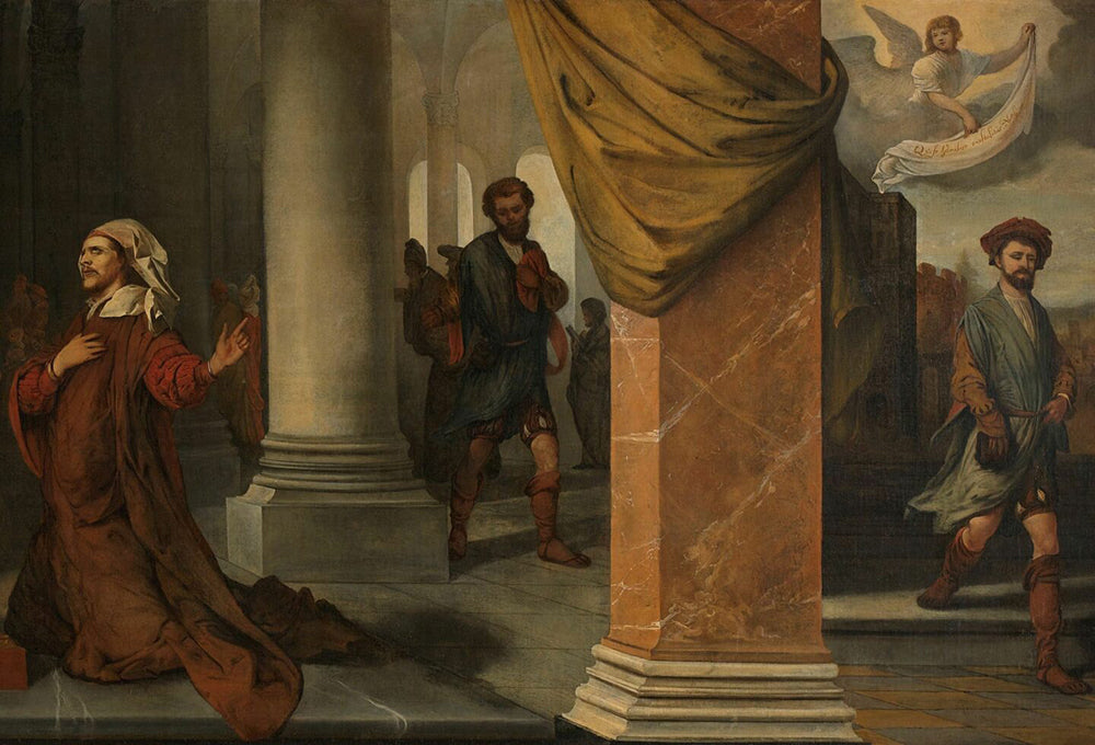 Painting of people being humble heart before God