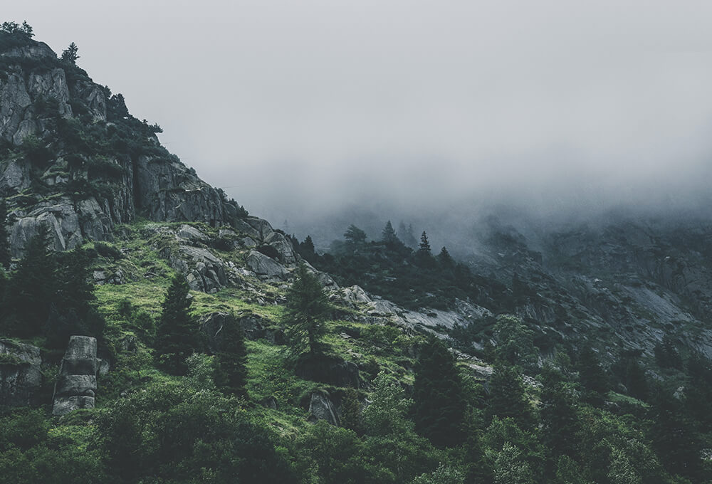 misty mountain view