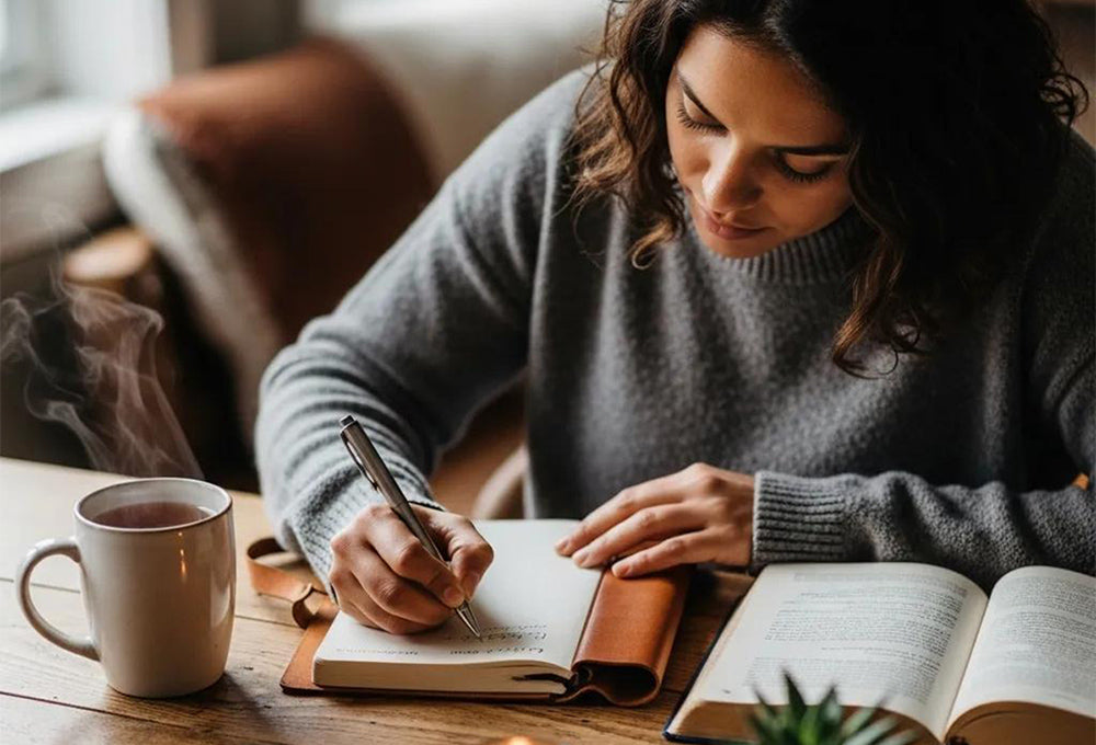 Woman writing in her journal 