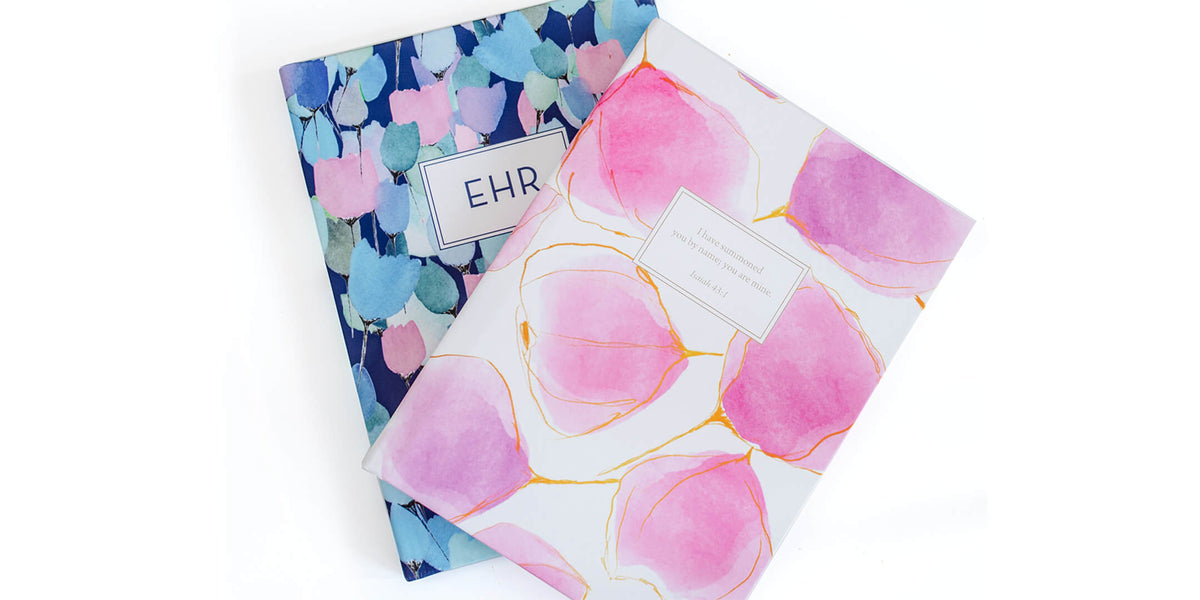 Two artist collaboration personalized Scripture journals featuring custom Bible verses