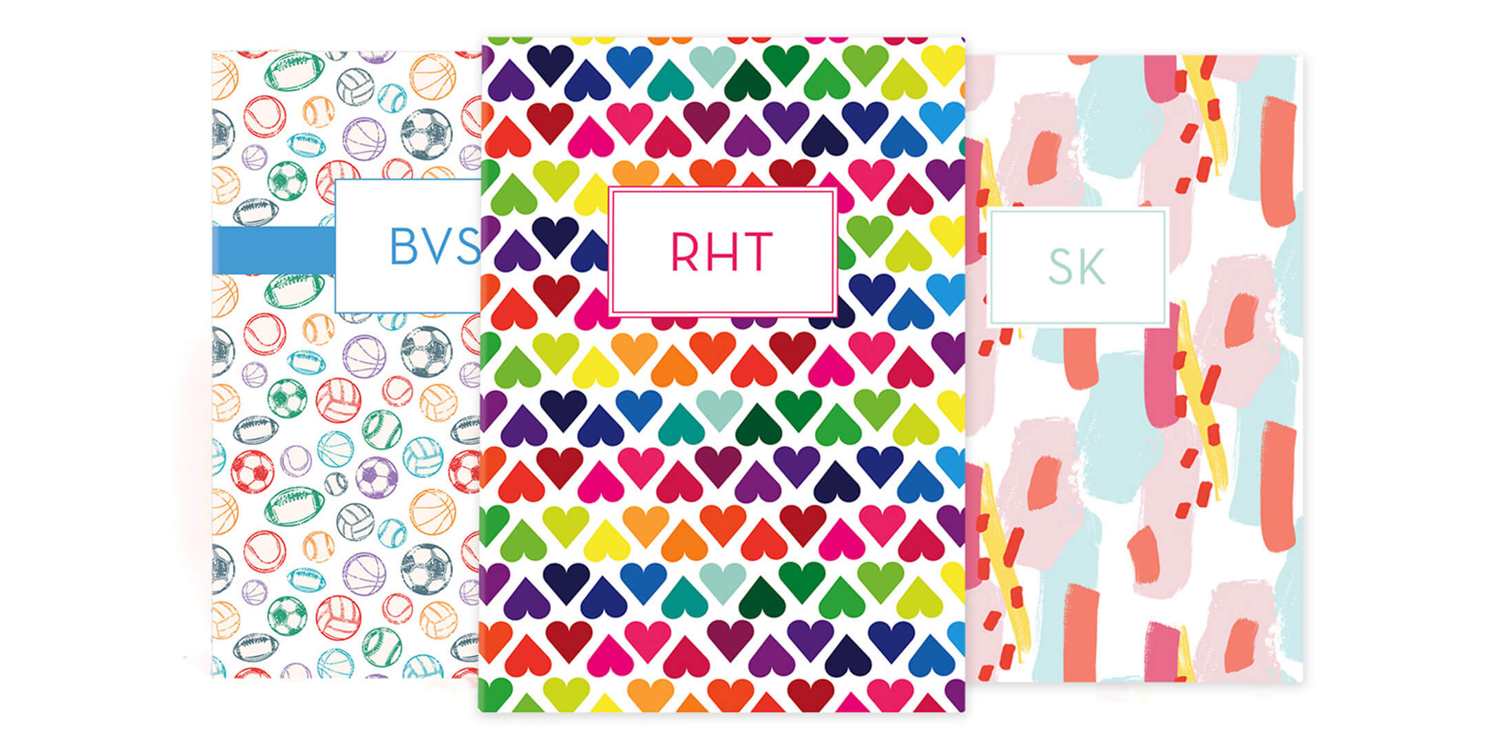 Three Bible journals for kids stacked so you can see the cover designs and personalization