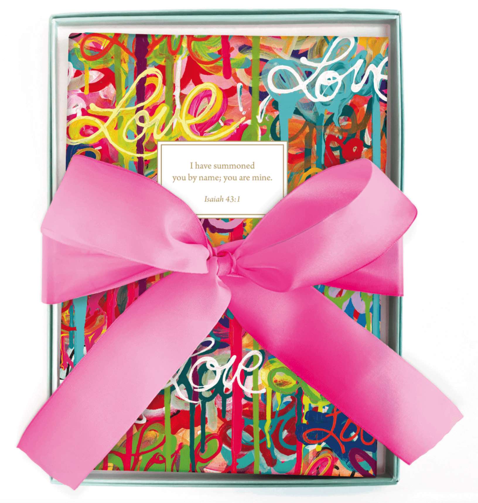 Beautiful personalized scripture journal in a gift box and bow representing the perfect christian gift
