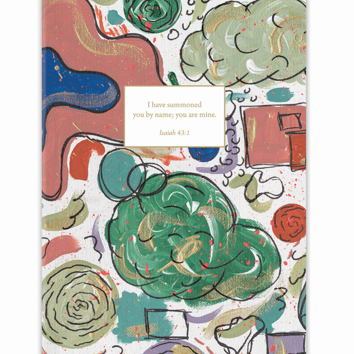 Emily porter designed image with visions of trees, flowers and architecture on a personalized christian journal