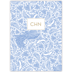 Hardcover Chinoiserie Bird personalized scripture journal, refined decorative Christian journal with bird motif and carefully selected Bible verses for meaningful daily use, showing the option for cover initials