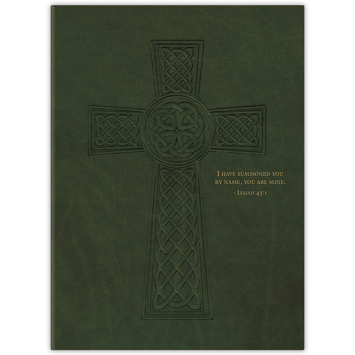 Hardcover Green Celtic Cross personalized scripture journal for men, durable Christian journal with heritage-inspired design and carefully selected Bible verses for daily discipline and spiritual growth