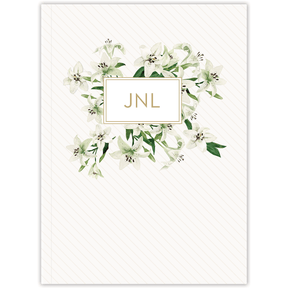 Custom Easter lilies planner with personalized name on flexible soft cover for lightweight planning with personalized initials on cover