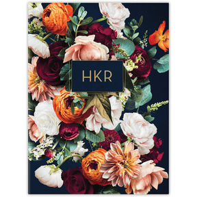 Custom autumn floral planner with personalized name on flexible soft cover for lightweight planning and initials personalized on cover