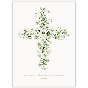 Hardcover Easter Lily Cross personalized scripture journal, a refined Christian journal with carefully selected Bible verses for reflection, encouragement, and spiritual growth
