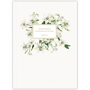 Hardcover Easter Lilies personalized scripture journal with delicate floral design and carefully selected Bible verses for meaningful daily use