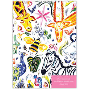 Hardcover Safari Party personalized scripture journal by Carolyn Joe Daniel, vibrant wildlife-themed Christian journal with animal design and carefully selected Bible verses for meaningful daily use