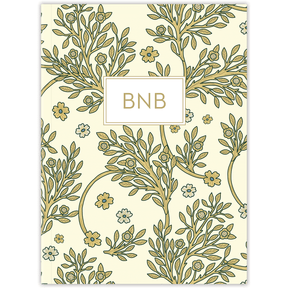 Softcover Golden Blooms Bible journal with radiant floral artwork, personalized scripture journal featuring a one-of-a-kind selection of curated scriptures for journaling and reflection