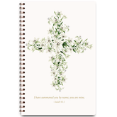 Easter Lily Cross personalized scripture journal with wire coil binding by Paper Sunday, elegant floral cross design symbolizing renewal with a unique curated set of Bible verses for daily reflection