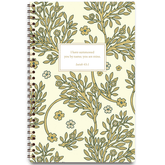 Golden Blooms personalized scripture journal with wire coil binding by Paper Sunday, warm golden floral design with a unique curated set of Bible verses for daily reflection