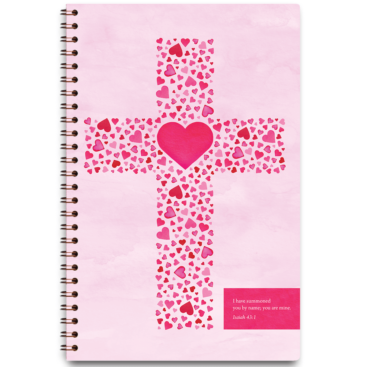 Personalized heart cross planner with soft design and custom name, wire coil binding for easy daily use
