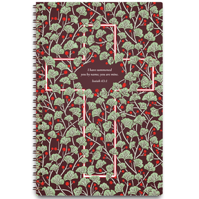Bramble Cross personalized scripture journal with wire coil binding by Paper Sunday, nature-inspired cross design with organic vine detail and a unique curated set of Bible verses for daily reflection