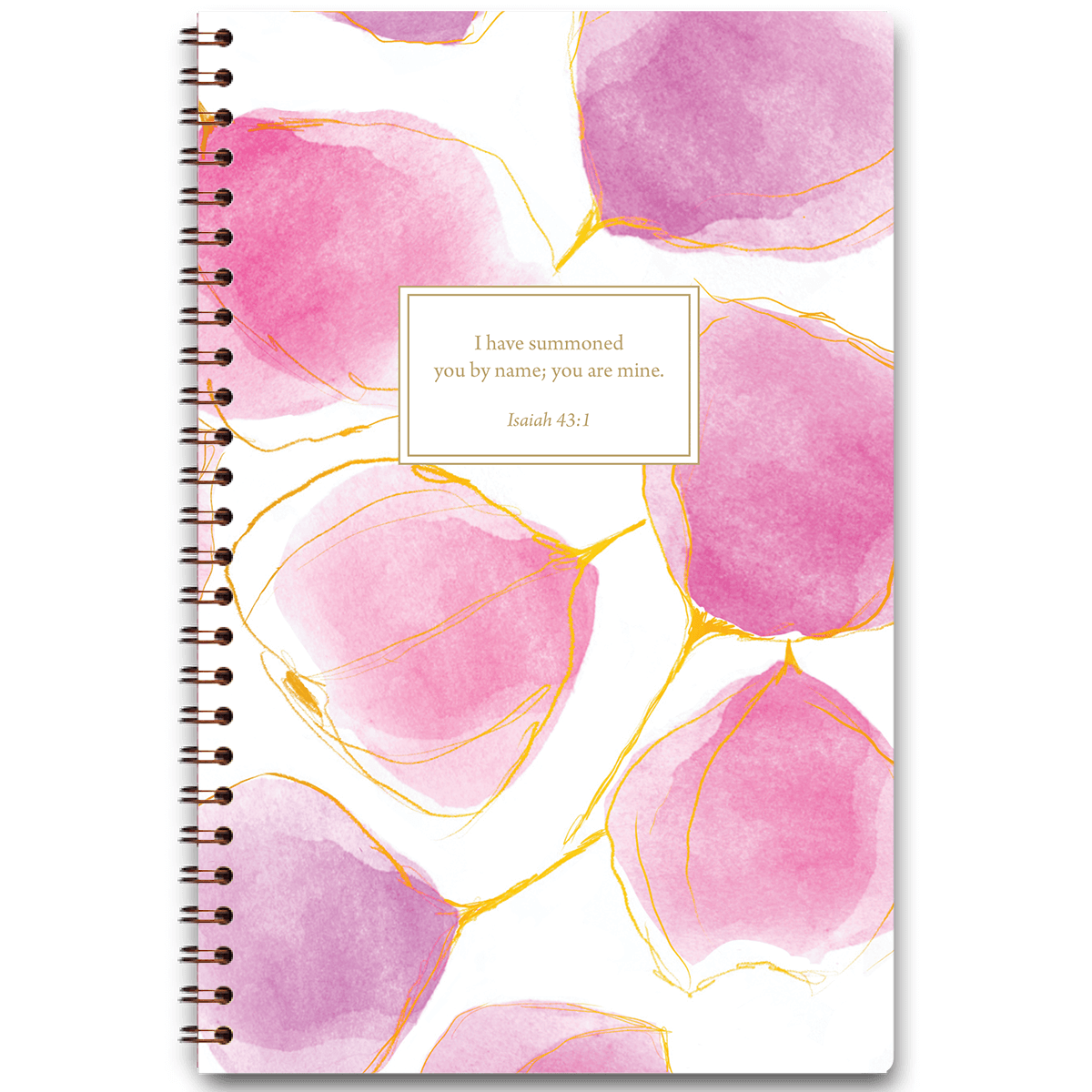 Personalized blushing floral planner by Elizabeth Lalama with soft pink floral design and custom name, wire coil binding