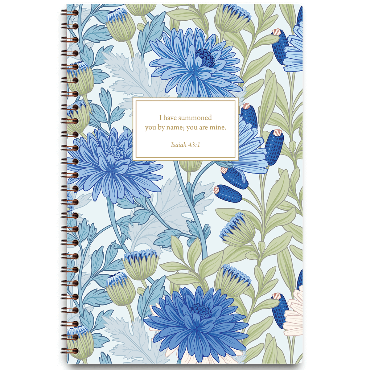 Personalized blue chrysanthemum planner with floral cover design and custom name, wire coil binding for easy use