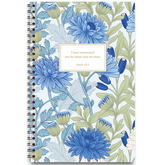 Personalized blue chrysanthemum planner with floral cover design and custom name, wire coil binding for easy use