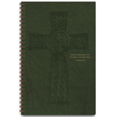 Green Celtic Cross personalized scripture journal for men with wire coil binding by Paper Sunday, traditional knotwork cross design with a unique curated set of Bible verses for daily reflection