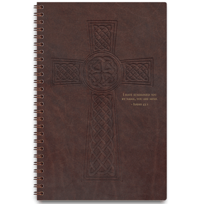 Celtic Cross personalized scripture journal for men with wire coil binding by Paper Sunday, heritage-inspired cross design with a unique collection of curated Bible verses for daily reflection