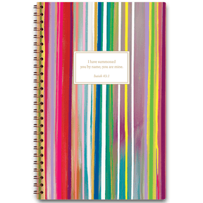 A colorful planner with abstract patterns and a quote from the Bible on the cover, designed by Allison Castillo.