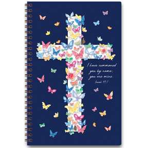 Personalized mariposa cross planner with butterfly and cross design and custom name, wire coil binding for easy daily use