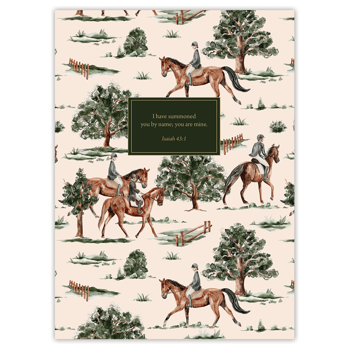 Softcover Equestrian Afternoon Bible journal with equestrian artwork, personalized scripture journal designed for horse lovers with a one-of-a-kind selection of curated scriptures