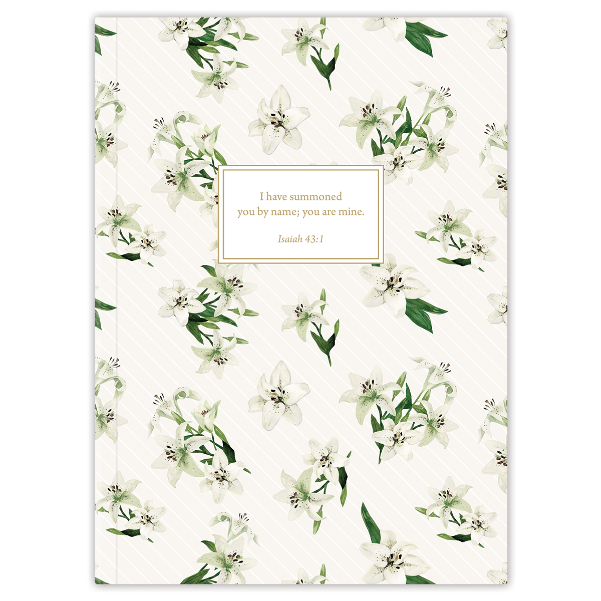 Hardcover Easter Lily Blooms personalized scripture journal, elegant spring-inspired Christian journal with lily design and carefully selected Bible verses for meaningful daily use