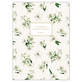 Hardcover Easter Lily Blooms personalized scripture journal, elegant spring-inspired Christian journal with lily design and carefully selected Bible verses for meaningful daily use