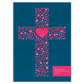 Softcover Sapphire Heart Cross Bible journal with elegant blue cross and heart artwork, personalized scripture journal featuring a one-of-a-kind selection of curated scriptures for reflection