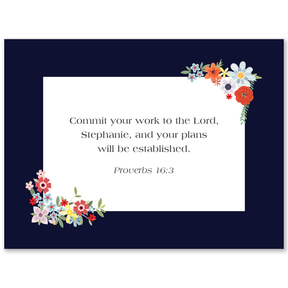 Custom Bible verse cards navy floral cross design personalized scripture cards for women faith-based encouragement and devotional use