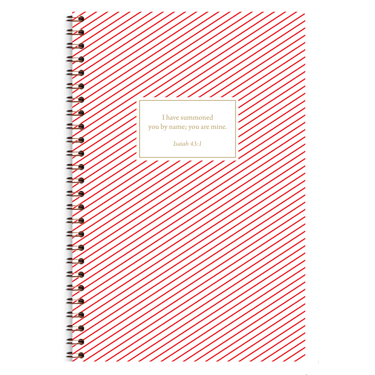 personalized red stripes planner with wire coil binding and custom name on striped design