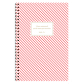 personalized red stripes planner with wire coil binding and custom name on striped design