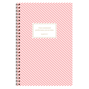 personalized red stripes planner with wire coil binding and custom name on striped design
