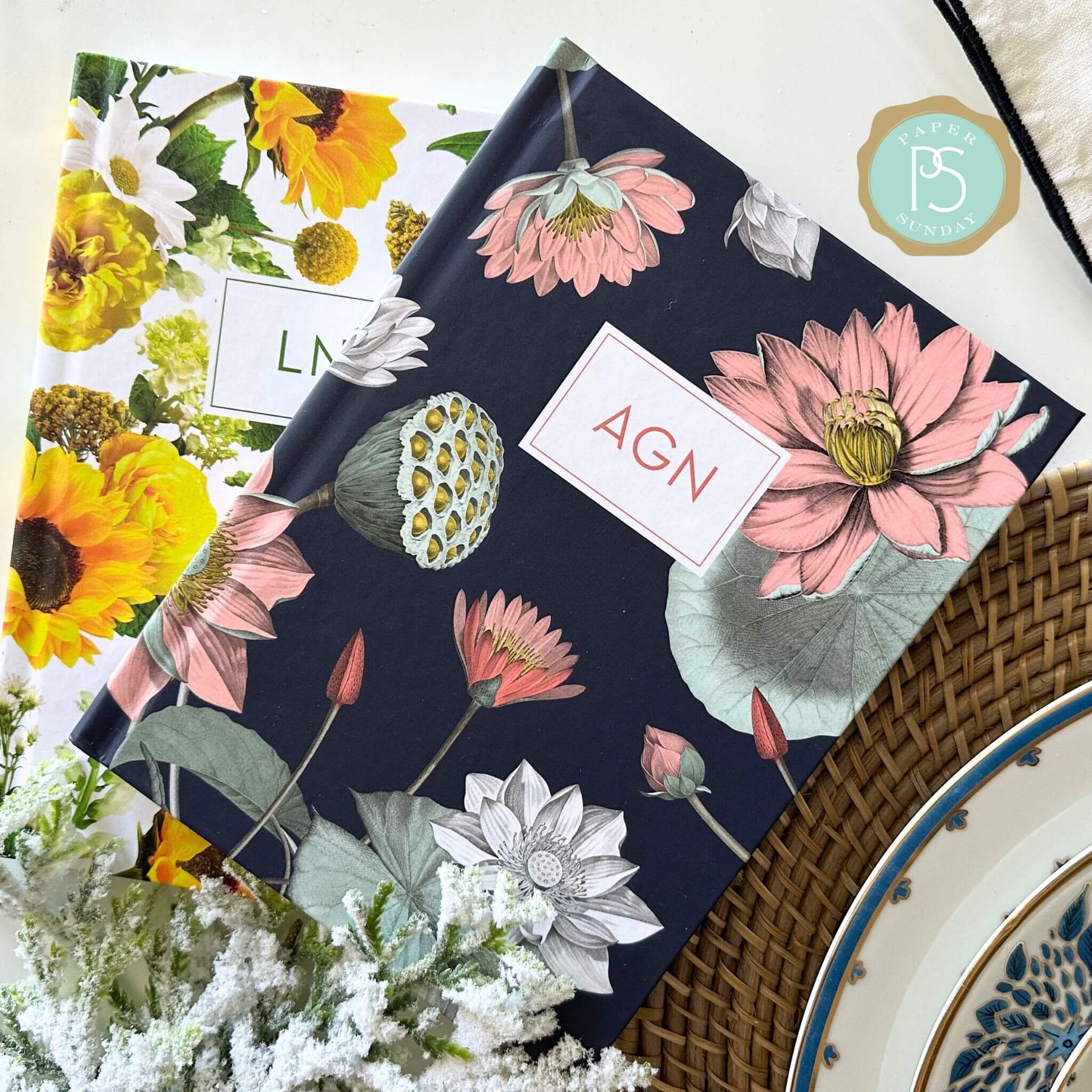 personalized water lily and sunflower planners with flexible soft cover and custom name on water lily design