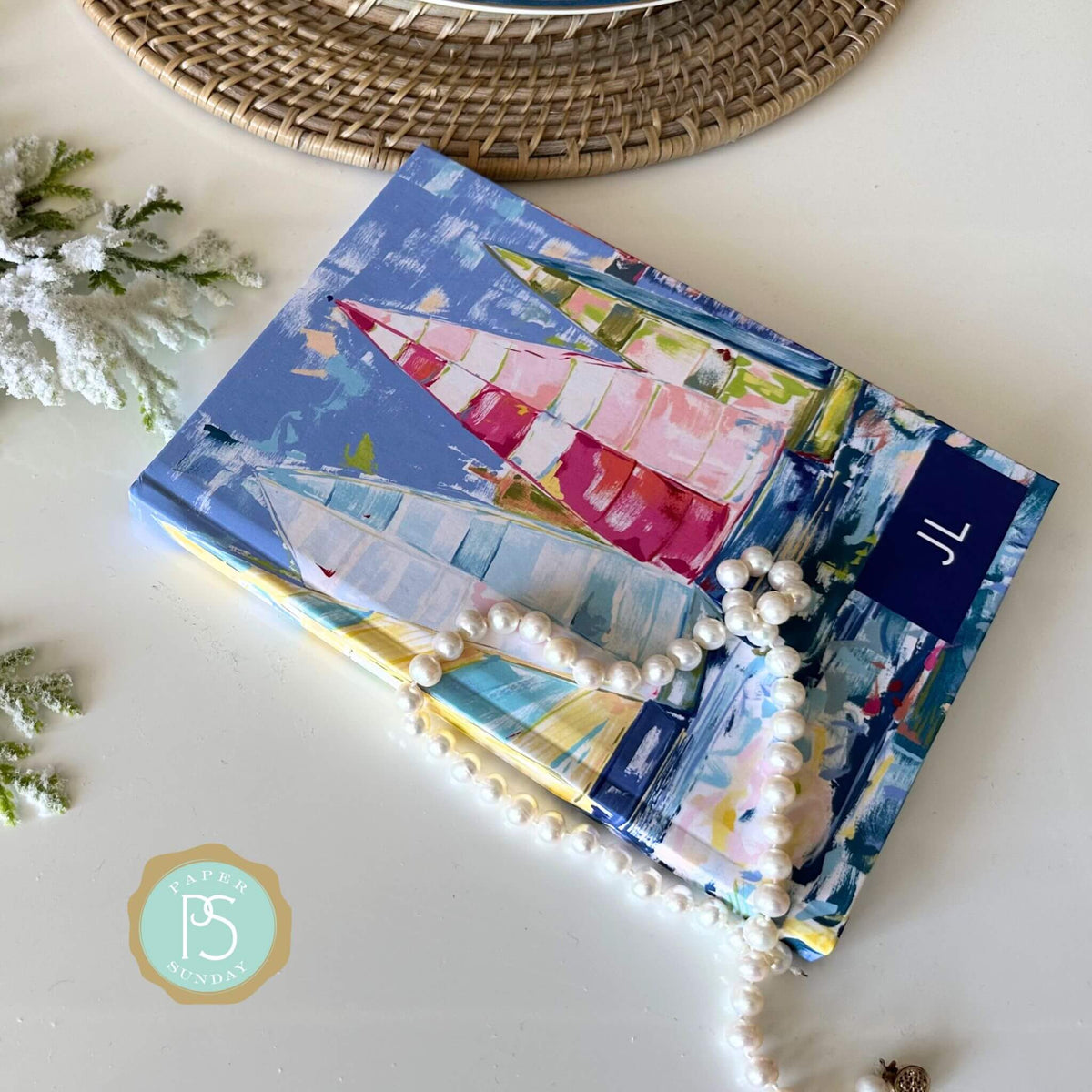 Carolyn Joe designed Personalized nautical planner styled with pearls for elegant lifestyle presentation