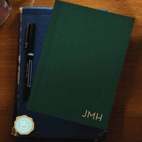 Hardcover Hunter Linen personalized scripture journal for men, durable and timeless Christian journal with carefully selected Bible verses for daily discipline and spiritual growth