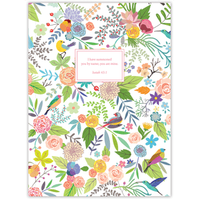 Hardcover Birds in Paradise personalized scripture journal, a colorful and durable Christian journal with carefully selected Bible verses for daily reflection and spiritual growth