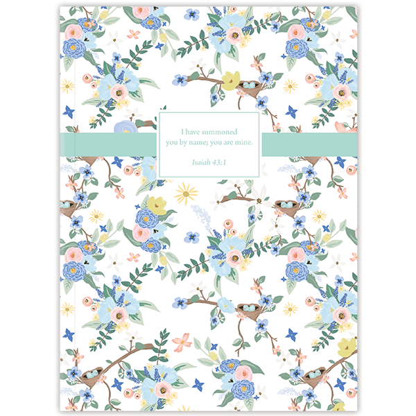 Hardcover Blue Birdie personalized scripture journal, a thoughtfully designed Christian journal with carefully selected Bible verses for everyday reflection and spiritual growth
